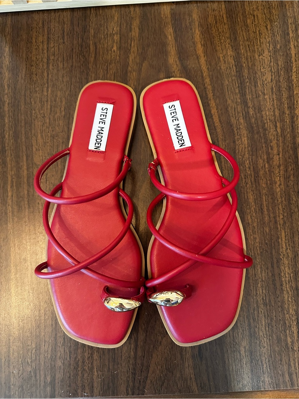 Steve Madden Red Strappy Toe-Ring Slide Sandals